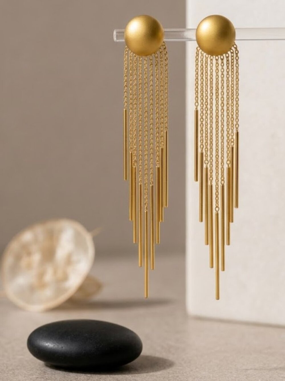 18K Gold Plated Stainless Steel Chain Fringe Tassel Drop Earrings Long 2.5"